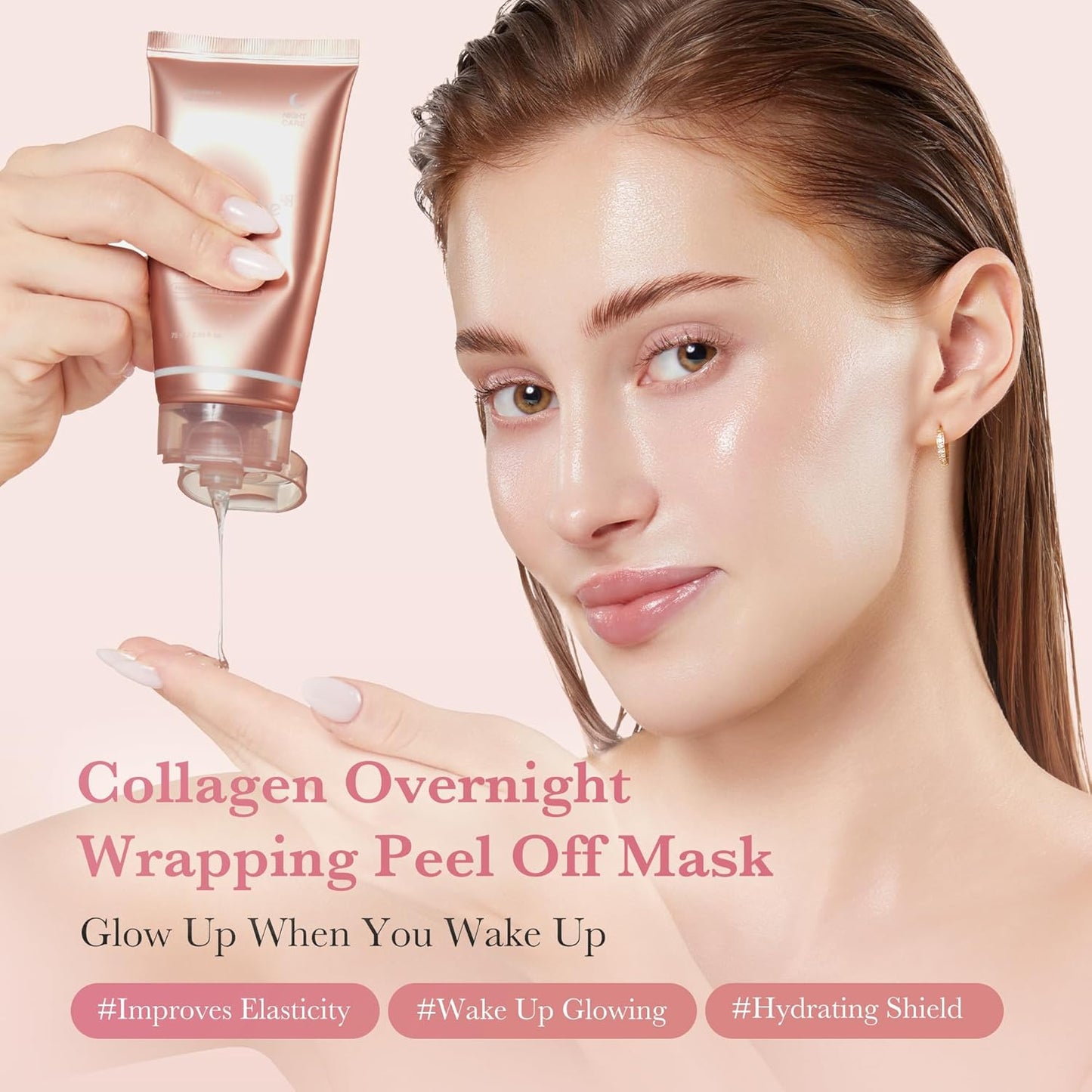 Medicube Collagen Overnight Wrapping Peel-Off Facial Mask Pack. Elasticity & Hydration Care, Reduces Sagging & Dullness - Hydrolyzed Collagen For Glowing Skin | Korean Skincare | No Artificial Colour (75ml)