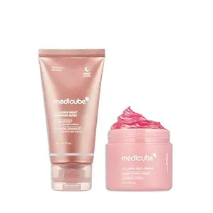 Medicube Korean Collagen Starter Combo. Collagen Overnight Wrapping Peel Off Facial Mask Pack (75ml) and Collagen Jelly Cream (50ml)