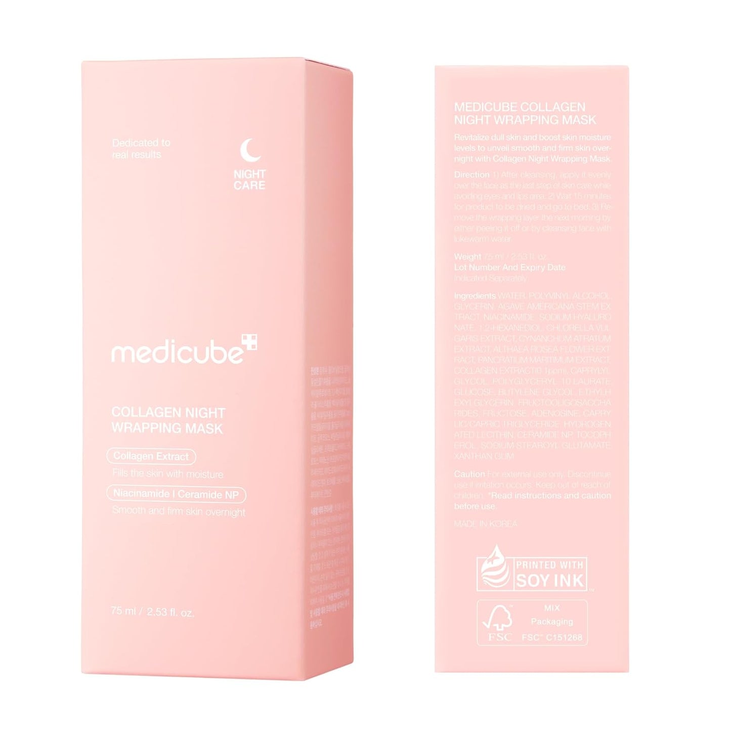 Medicube Collagen Overnight Wrapping Peel-Off Facial Mask Pack. Elasticity & Hydration Care, Reduces Sagging & Dullness - Hydrolyzed Collagen For Glowing Skin | Korean Skincare | No Artificial Colour (75ml)
