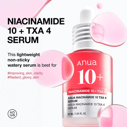 Anua 10% Niacinamide+ 4% Tranexamic Acid Serum, Ceramide, Hyaluronic Acid, Vitamin B12 natural color, for Sensitive skin, Korean Glass Skin, Fragrance-Free 30ml