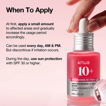 Anua 10% Niacinamide+ 4% Tranexamic Acid Serum, Ceramide, Hyaluronic Acid, Vitamin B12 natural color, for Sensitive skin, Korean Glass Skin, Fragrance-Free 30ml